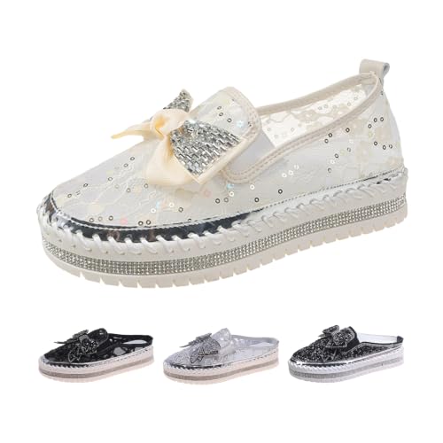 Image of BlackeEight Women's Platform Rhinestones Glitter Sneakers w /Cute Bow