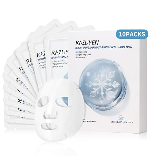 RAZUYEN Brightening Hydrating Face Mask (10 PCS), Glowing & Moisturizing Sheet Mask with Niacinamide, Rosa Water and Arbutin, Rose Face Mask For All skin types, Added Fragrance Free