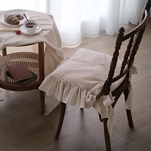 ZYFAB Ruffled Chair Cushions with Ties Elegant Vintage Cotton Chair Pads Soft Cotton Filled Seat Cushion for Farmhouse Home Kitchen Dining,Flesh,37 * 37cm