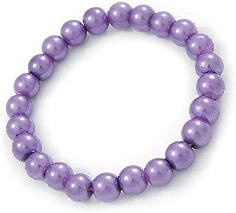 Avalaya 8mm Purple Pearl Style Single Strand Bead Flex Bracelet - 18cm L