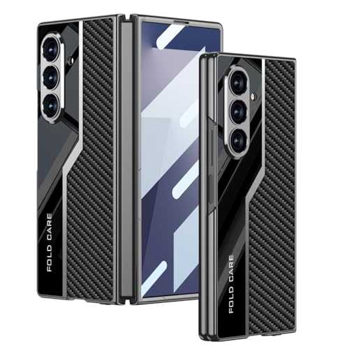 Coque Galaxy Z Fold 7 luxe en cuir galvanisé et carbone rigide avec vitre de protection