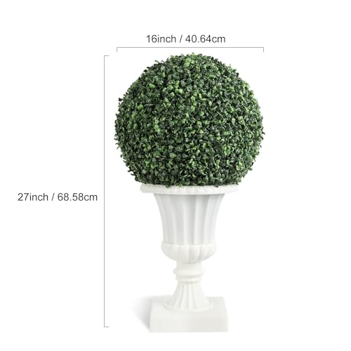 16'' Pre-Lit Faux Boxwood Balls (2-Pack) | UV & Waterproof Artificial Topiary Trees with Sturdy Pot Base | Perfect for Front Porch, Garden & Outdoor Home Decor by JoanKaren - Image 3