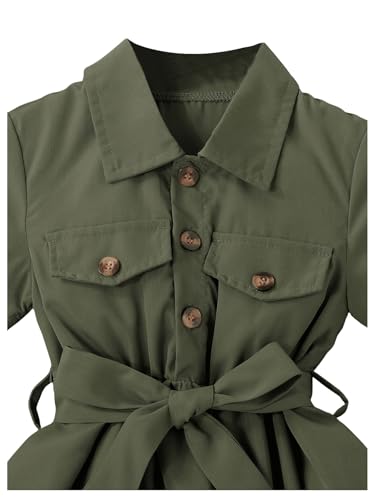 WDIRARA Toddler Girl's Button Front Short Sleeve Belted Collar Aline Dress with Hat4