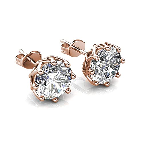 Cate & Chloe Eden Pure 18k White Gold Plated Earrings with Crystals, Sparkling Silver Stud Earring Set w/Solitaire Round Diamond Crystals, Beautiful Wedding Anniversary Jewelry