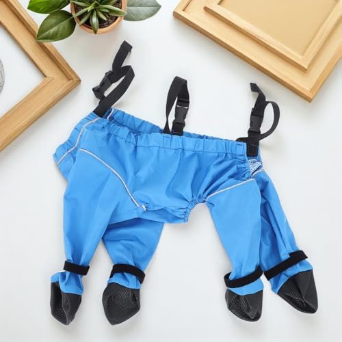Bottines imperméables pour chien en polyester bleu avec bretelles ajustables
