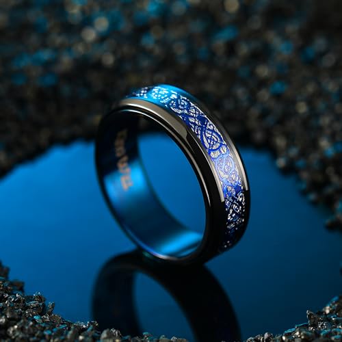 Image of King Will 316L Stainless Steel Spinner Ring for Men Women- 8mm Width Fidget Ring with Dragon /Celtic Knot Pattern, Stress Anxiety Relief Comfort Fit Wedding Band