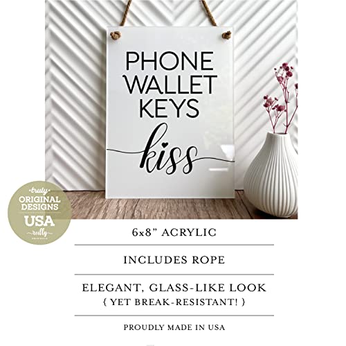 6x8 Inch Phone Wallet Keys Kiss Cute Foyer Sign ~ Ready to Hang ~ Premium Finish, Durable