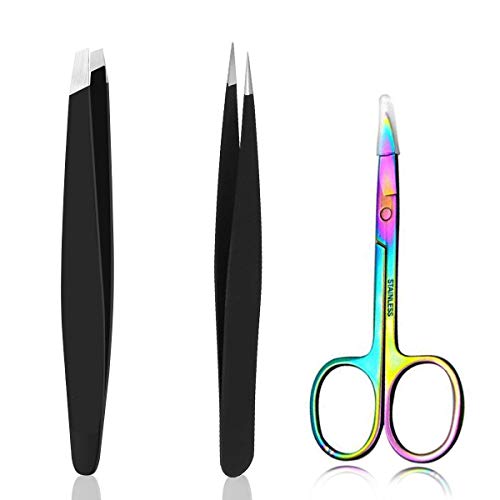 BLINGLAND Tweezers Set - Precision Slant Tweezers and Pointed Eyebrows Tweezer Stainless Steel & 1pcs Eyebrow Scissor-Best Precision Eyebrow and Splinter Ingrown Hair Removal