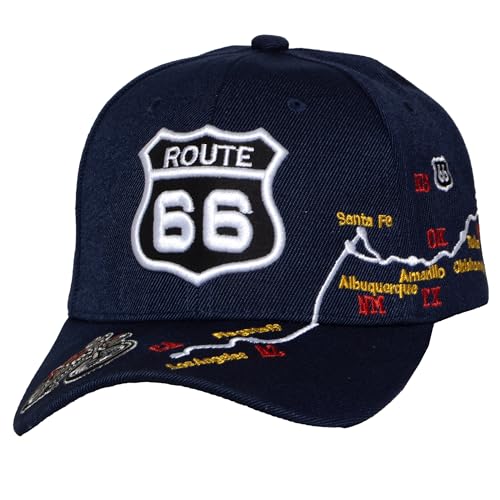 Image of TOP HEADWEAR Route 66 Embroidered Baseball Cap Americana Travel Hat | Mens Womens Historic Highway Inspired Style & Detailed Road Map Embroidery