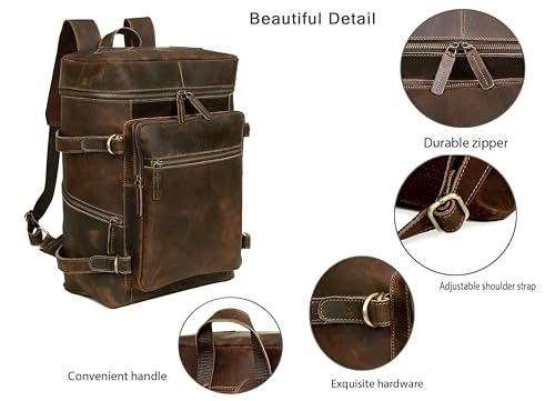 HLC Leather Brown Backpack For Men 17 Inch Genuine Laptop Backpack For Women Men Genuine Leather Backpack Vintage Large Capacity Business Retro Daypack2