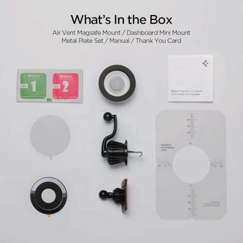 Image of Spigen Magnetic Air Vent Car Mobile Holder [Super Strong Magnet] [Magnetic Ring Included][Extra Mini Dashboard Mount] for iPhone 17 /16 /15 /13 /12, Samsung Galaxy Series and More(Extension Type) - Silver