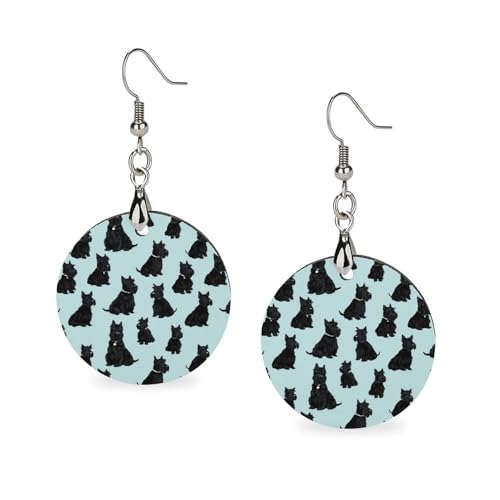 Pendientes de madera con diseño de perro terrier escocés para mujer, estilo bohemio, redondos, regalos personalizados