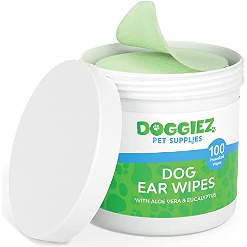 Doggiez Pet Supplies - Dog Ear Cleaner Wipes with Aloe Vera and Eucalyptus (100 Count) Ear Treatment Otic Cleanser for Dogs- Helps Ear itching and Irritants - Safe for Puppies Over 12 Weeks Cover