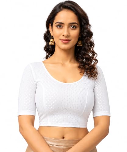 Image of Fressia Fabrics Women's Black Cotton Stretchable Readymade Saree Blouse