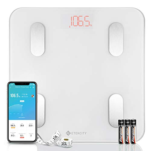 Etekcity Digital Body Weight Scale, Smart Bluetooth Body Fat BMI Scale, Bathroom Weighing Scale Tracks 13 Key Fitness Compositions, 400 lbs, White, 11.8 x 11.8 inches (ESF24)