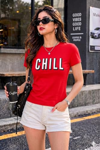 Image of Preneum Women's Graphic Printed T-Shirt, Round Neck Half Sleeve Casual Slim Fit Cotton Blend Tee, College, Office & Travel