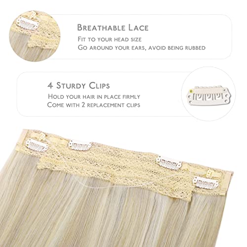 Image of WENNALIFE Wire Hair Extensions Real Human Hair 14 inch 75g Ash Blonde Highlighted Platinum Blonde Remy Hair Extensions Invisible