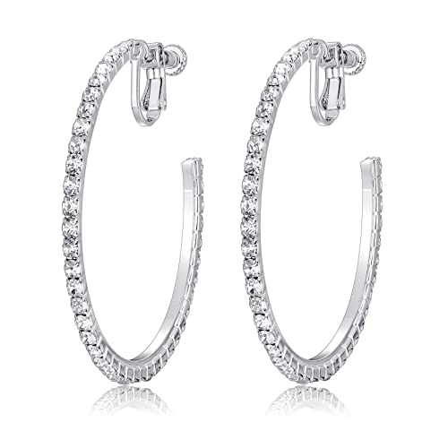 LAXPICOL Fashion Sparkly Austrian Circle Hoop Earrings Clip On Earrings For Women No Piercing Earrrings