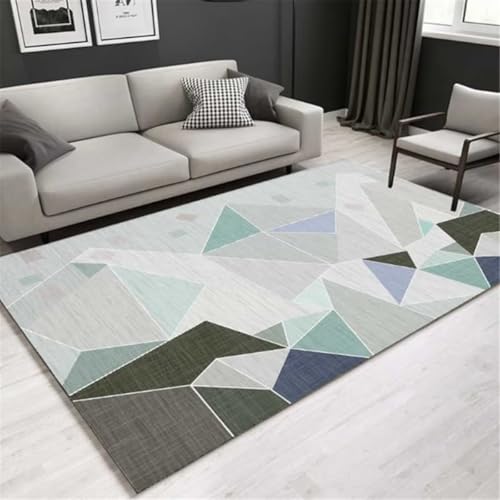 Grand Tapis de Salon design géométrique gris-bleu 160x200cm