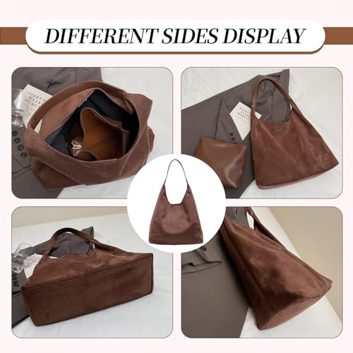 Bolso Tote de gamuza para mujer marrón chocolate miniatura 6