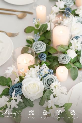 Ling's moment 6Pack 2ft Artificial Flowers Garland Dusty Blue & White Lantern Flower Centerpieces Wedding Aisle Decor Chair Flowers Arch Floral for Mantel Signs DIY Table Wall Window Cake Decoration