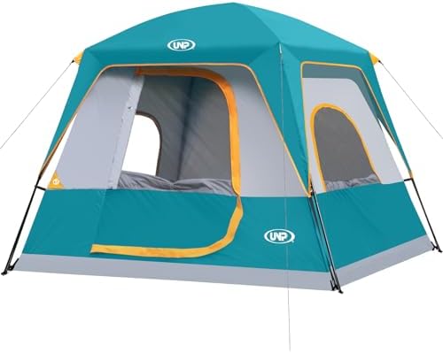 UNP 4-Person Tent, Portable Cabin Tent, Camping Tent 4-Person Easy Set Up, Waterproof with Top Rainfly for Outdoor Camping/Hiking (Ocean Blue)