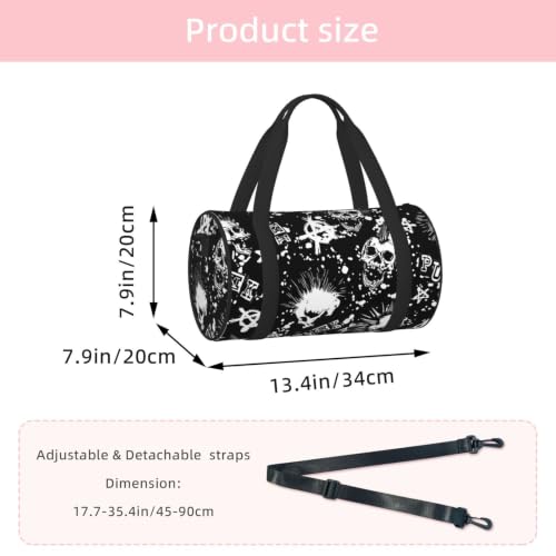 Mochila deportiva ligera y resistente con estampado punk blanco para viajes activos 3