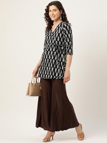 Image of feranoid Floral Print Angrakha 3 Sleeves Flared Kurti