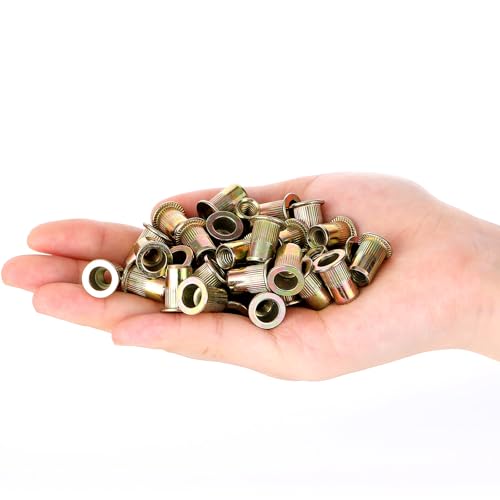 40 Stück Nietmuttern, Kohlenstoffstahl M6 Metrische Gewindemuttern Einpressmuttern Hülsenmutter Einziehmuttern Blindnietmuttern Nietmuttern Set Verwendet für Metallplatten Rohre Usw (Gold)