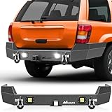 Nilight Rear Bumper Compatible for 1999 2000 2001 2002 2003 2004 Jeep Grand Cherokee WJ with 2” Hitch Receiver and 18w LED Light Pods D-rings Textured Black Solid Steel Offroad