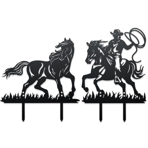 WADORN 2 Stile Pferde Metalldekor Gartenstecker Schwarzes Pferd Yard...