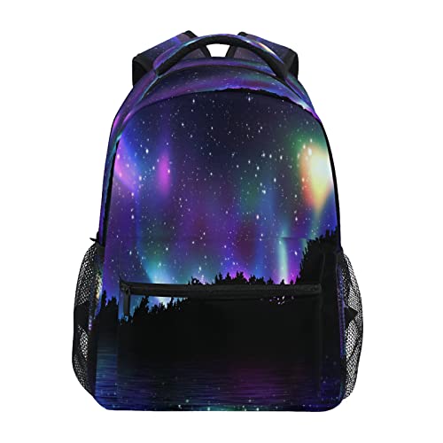 QUGRL Northern Lights School Backpack for Girls Boys Aurora Borealis Large Bookbag Laptop Computer Bag Casual Hiking Travel Daypack Backpack Schoolbag for Teens College 16 Inch