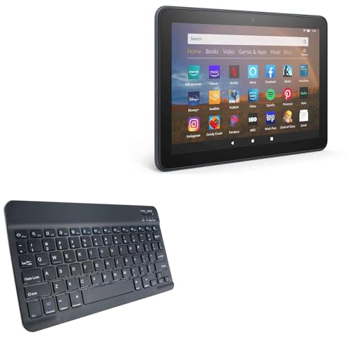 BoxWave Keyboard Compatible with Amazon Fire HD 8 Plus (10th Gen 2020) - SlimKeys Bluetooth Keyboard, Portable Thin with Chiclet-Style Keys - Jet Black