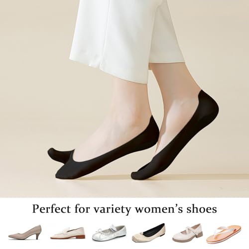 FIYIGO 4 Pairs Tabi Socks for Women, Ice Silk No Show Flip Flop Socks Split Toe Non Slip Low Cut for Loafers Sandals-4 Black - Thumbnail 2