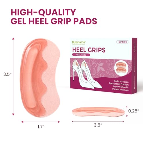 Image of Heel Pads Grips for Women Shoes - Bukihome Strong Adhesive Heel Cushion Inserts Prevent Slipping, Rubbing, Blisters, Foot Pain, Improve Shoe Fit - Heel Pad for Shoe Too Big (Pink,6 Pairs)