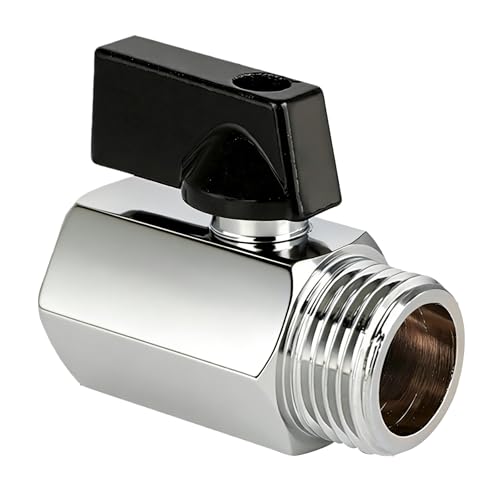 Mini válvula de bola de latón G1/2' IG x AG, DN15, mini válvula de paso, válvula de cierre, cromada, G1/2', interior (19,5 mm de diámetro) x exterior (20,3 mm de diámetro), accesorios de latón