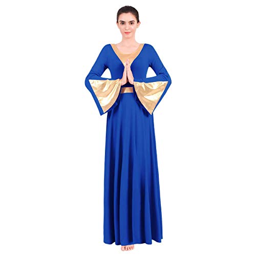 image for OwlFay Women Metallic Color Block Liturgical Praise Dance Dress Bell L
