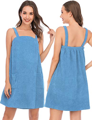 Image of Veseacky Women Bath Wrap Towel for Womens Shower with Pocket Adjustable Spa Robe & Facial Headband