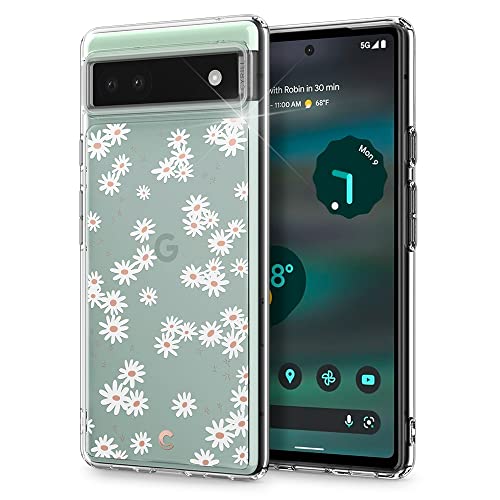 CYRILL by Spigen Cecile Coque Compatible avec Pixel 6a (2022) Fleur Transparent TPU Bumper Protection - Marguerite Blanche