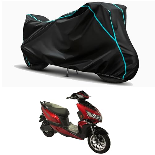 Image of Waterproof Bike Body Cover Compatible for | Okinawa PraisePro | Taffeta Fabric, Sky Piping Design, Bottom Elastic Fit | Dustproof, Sun UV & Rain Protection for All Weather.