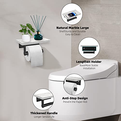 Newfun Matte Black Toilet Paper Holder With White Marble Shelf, 304 Stainless Steel Tissue Roll Holder For Bathroom Washroom #TOP1
