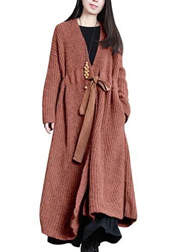 YESNO Women Casual Loose Oversized Chunky Cable Knit Open Front Coats Cardigan Sweaters Long Outerwear with Pockets YQA