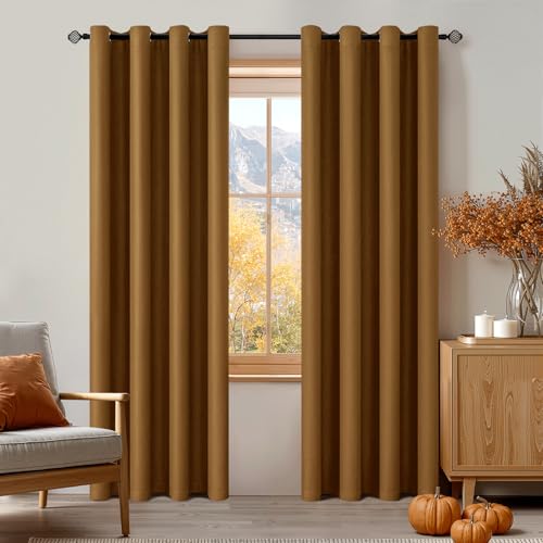 Image of MIULEE Golden Brown Blackout Bedroom Curtains Drapes 96 Inch Long 52 inchx96 inch | Grommet Top, Room Darkening Window Drapes, Privacy Protection, Thermal Insulated, Heat Blocking, Light Blocking