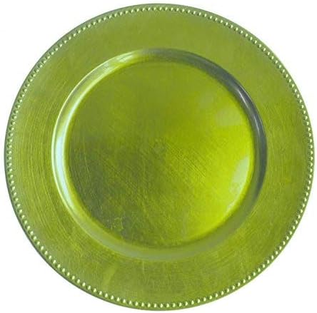 Tiger Chef Round Chargers for Dinner Plates - Charger Plates Lime Green Beaded - 13-inch Wedding Charger Plates (6 Pack)