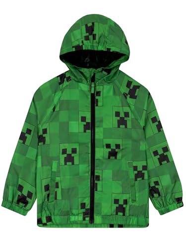 Minecraft Boys Rain Jacket Gaming Kids Raincoat Water Resistant Boys Coat Gamer Kids Rain Jacket Green 8-9 Years