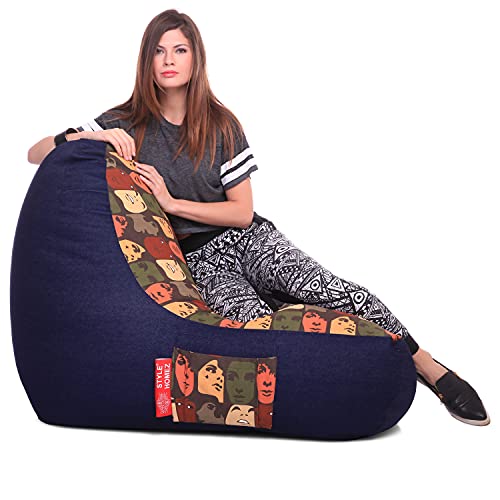 Image of Style Homez Urban Design Denim Canvas Abstract Printed Chair Bean Bag XXL Size Filled with Beans Fillers
