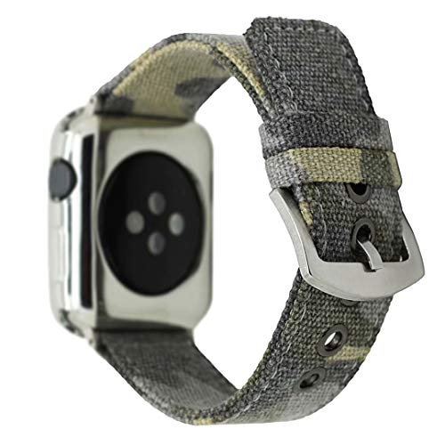 C&P Canvas Strap for Apple Watch Band, Men/Women Soft Breathable Sweatproof Canvas Camo Band for Apple Watch Series 5/All Series - Distressed Camo Green (38mm/40mm)