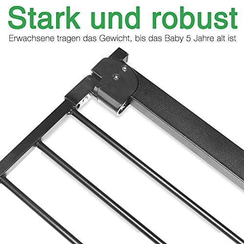 Aufun Treppenschutzgitter Türschutzgitter Kinder ohne Bohren, Türgitter mit Druckbefestigung, selbstschließend, 75-85 cm breit, Metall Gitter (Schwarz)