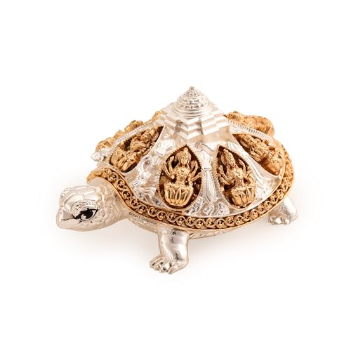 Image of DHRUVS COLLECTION 24k Gold & 999 Silver Plated Tortoise, Turtle for Vastu, Wealth, Home Decor, Temple, Pooja Room, Good Luck Gift (Large - 9.5 x 5 x 6 cm)