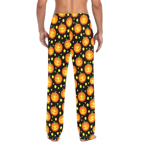 Men's Halloween Pumpkin Pajama Pants with Pockets - Straight Fit Cotton Sleep Bottoms for Lounge & Nightwear#4373
